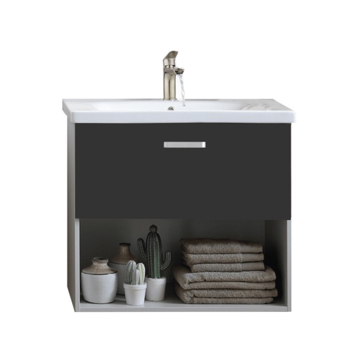 Set mobilier suspendat si lavoar Kolpasan, Evelin, 80 cm, gri antracit [1]
