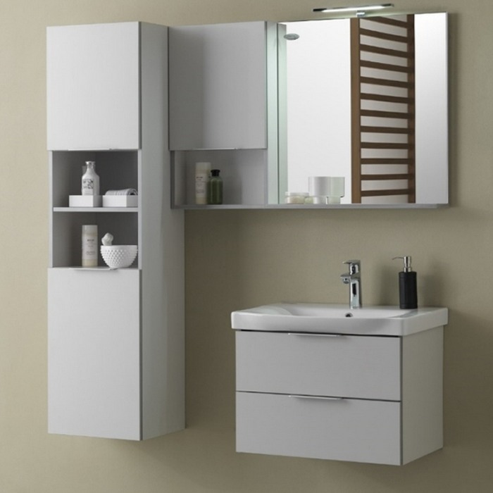 Set mobilier suspendat si lavoar Kolpasan, Lana, 65 cm, gri deschis [5]
