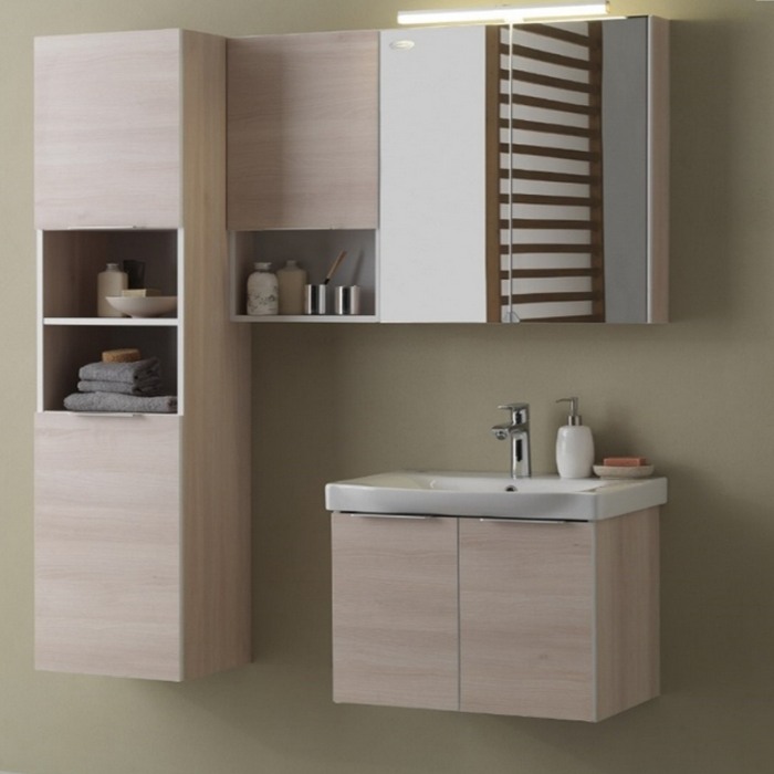 Set mobilier suspendat si lavoar Kolpasan, Lana, 65 cm, lemn deschis [5]