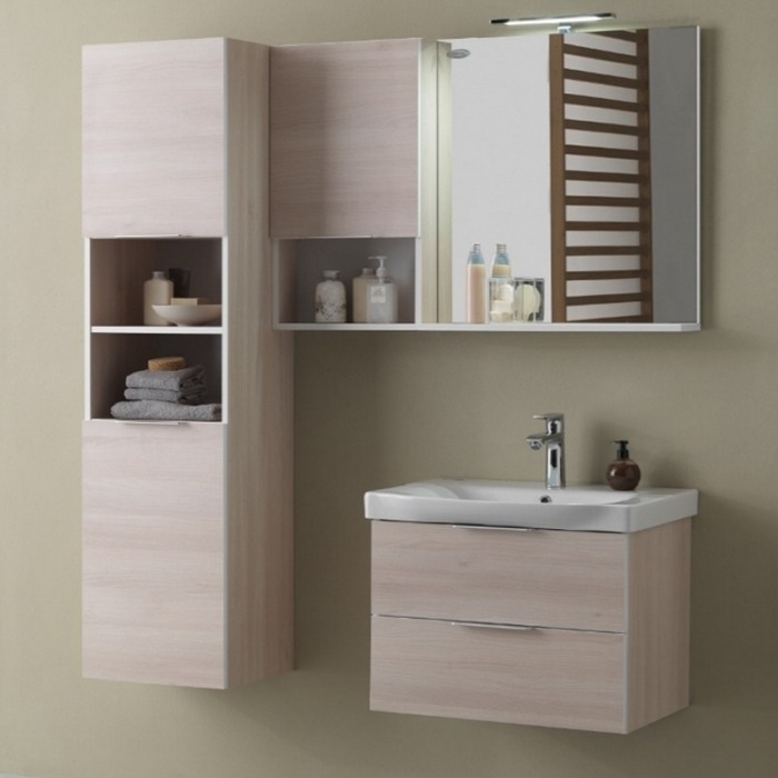 Set mobilier suspendat si lavoar Kolpasan, Lana, 65 cm, lemn deschis [5]
