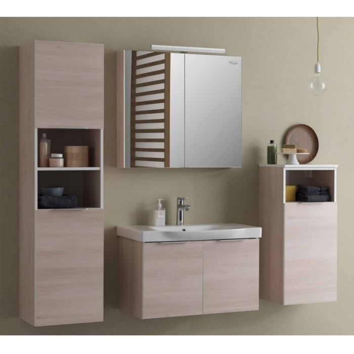 Set mobilier suspendat si lavoar Kolpasan, Lana, 80cm, lemn deschis [5]