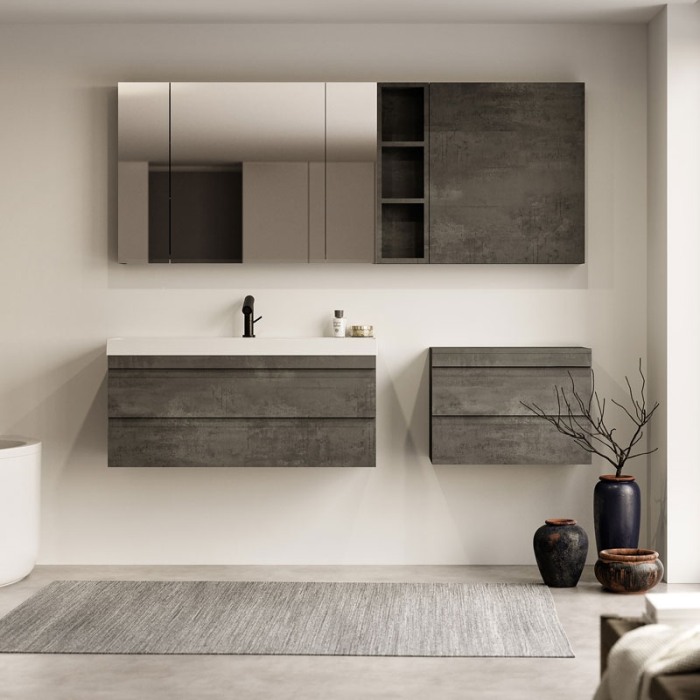 Set mobilier suspendat si lavoar, Kolpasan, Naomi, 100 cm, dark concrete [4]