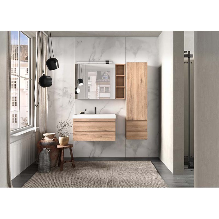 Set mobilier suspendat si lavoar, KolpaSan, Naomi, 100 cm, stejar deschis [4]