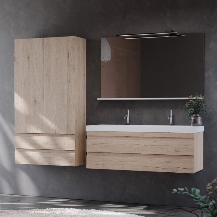 Set mobilier suspendat si lavoar, Kolpasan, Naomi, 120 cm, natural wood [4]