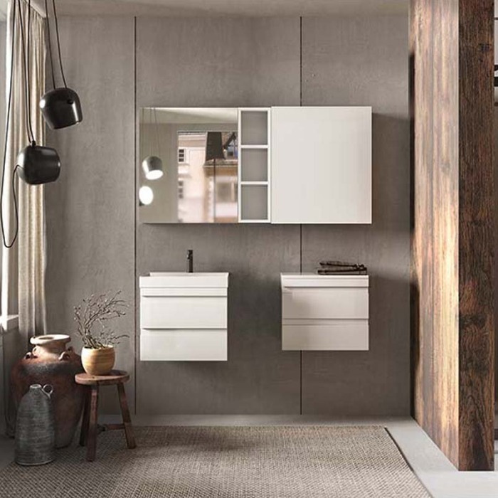 Set mobilier suspendat si lavoar, KolpaSan, Naomi, 50 cm, alb [4]