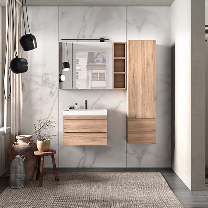 Set mobilier suspendat si lavoar, Kolpasan, Naomi, 60 cm, stejar deschis [4]