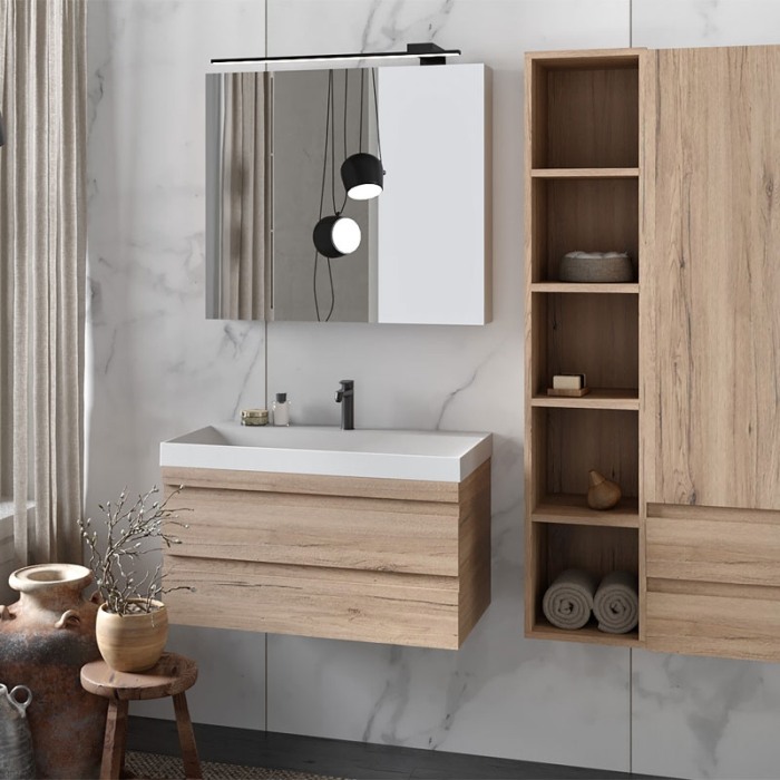 Set mobilier suspendat si lavoar, Kolpasan, Naomi, 70 cm, natural wood [4]