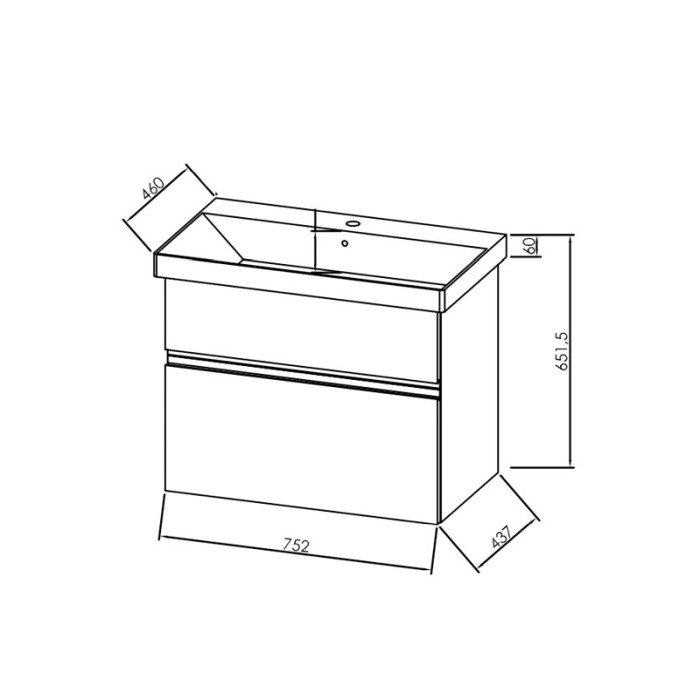 Set mobilier suspendat si lavoar Kolpasan, Oxana, salcam deschis, 80 cm [2]