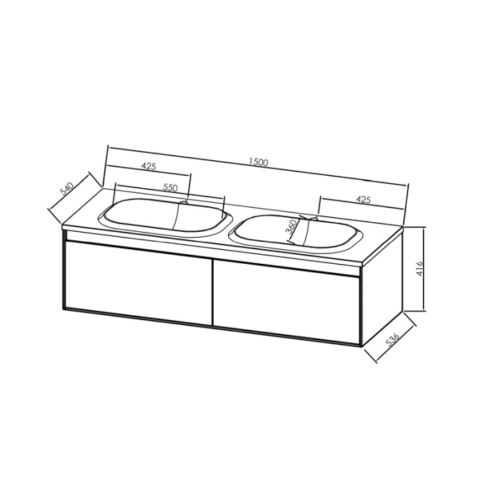 Set mobilier suspendat si lavoar Kolpasan, Pandora, 150 cm, black stone [2]