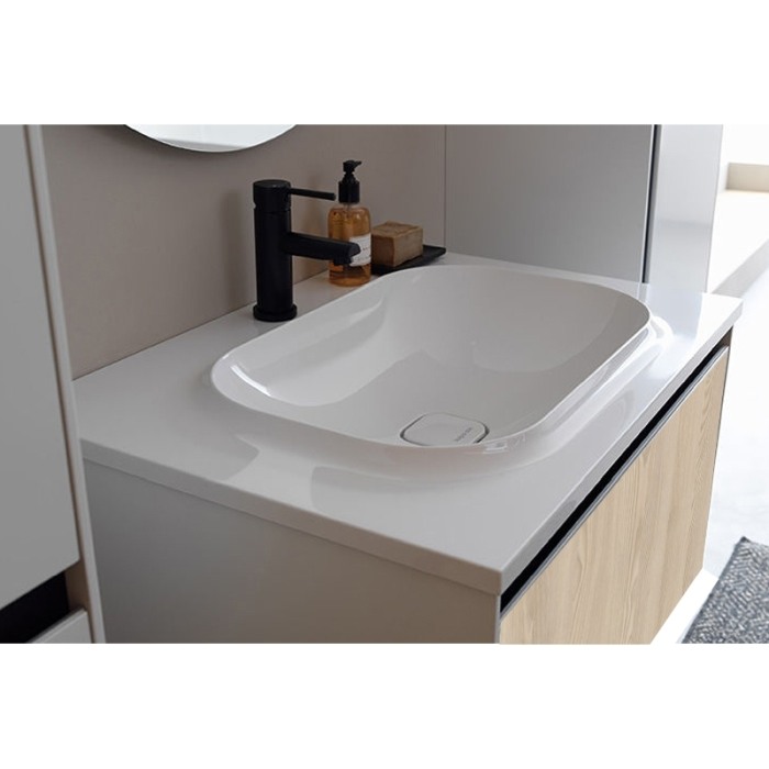 Set mobilier suspendat si lavoar Kolpasan, Pandora, 75 cm, lemn natur [1]