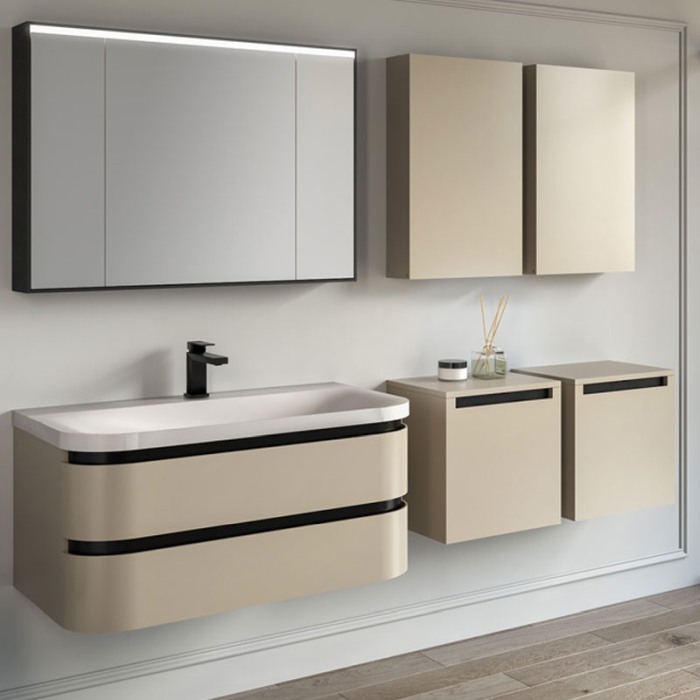 Set mobilier suspendat si lavoar, Kolpasan, Vittoria, 100 cm, bej [3]