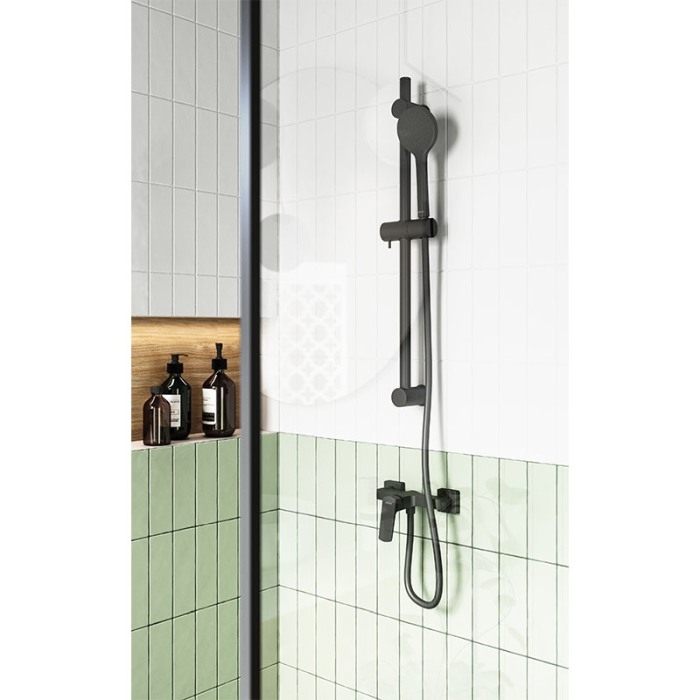 Set para de dus, Ferro, Phila, cu bara 70 cm, suport culisant si furtun, negru mat [3]