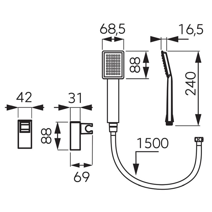 Set para de dus, Ferro, Sinus, cu suport si furtun, negru mat [2]
