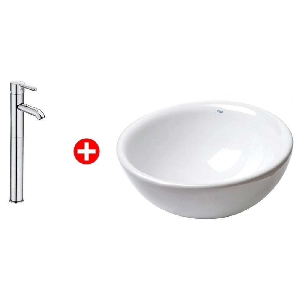 Set promo lavoar baie pe blat Roca Bol 42x42 cm, cu baterie Carelia [1]