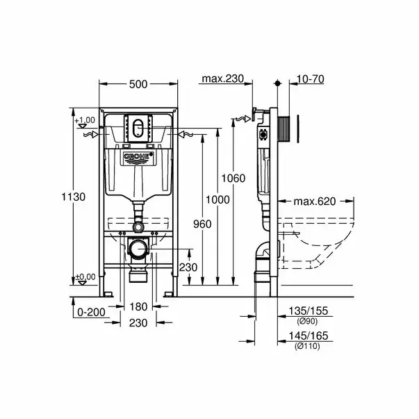 Set rezervor incastrat Grohe Rapid SL pentru vas wc cu clapeta cromata Arena Cosmopolitan S [2]