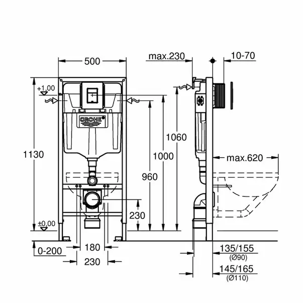 Set rezervor incastrat Grohe Solido 3 in 1 cu clapeta neagra Even [2]