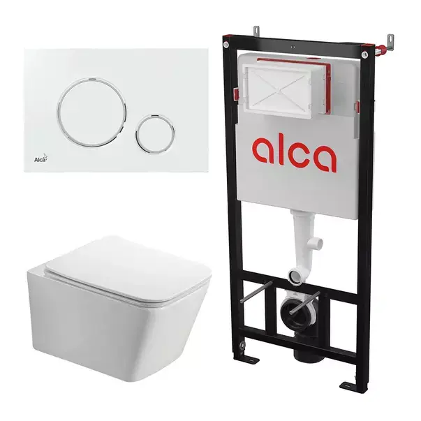 Set rezervor WC cu cadru incastrat Alcadrain AM101/1120 si clapeta M770 alb plus vas WC Fluminia Paris cu capac softclose [1]