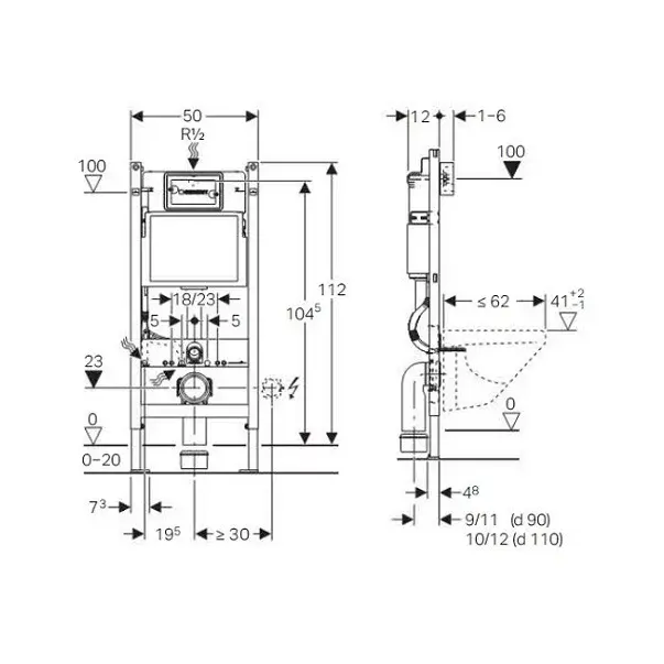 Set rezervor WC cu cadru incastrat Geberit Duofix cu set fixare si clapeta crom Delta20 [2]