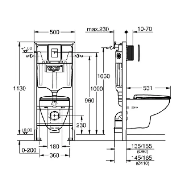 Set rezervor WC Grohe Solido 5 in 1 si clapeta crom Skate Cosmopolitan plus vas WC Bau Ceramic cu capac softclose [2]