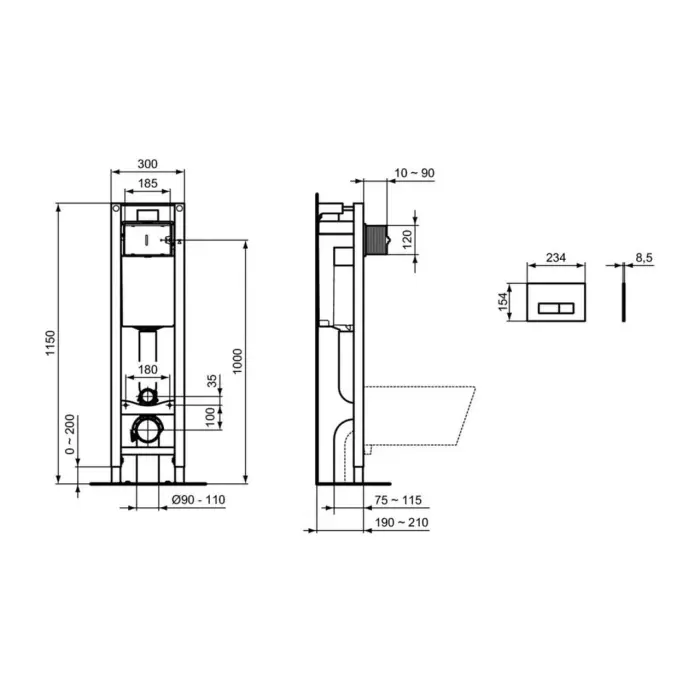 Set rezervor WC incastrat cu cadru metal si clapeta Oleas M2 crom Ideal Standard ProSys, E2332AA [2]