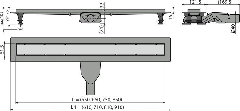 Set rigola cu capac Optimal 85 cm Alcadrain faiantabil APZ2012-OPTION6 [3]