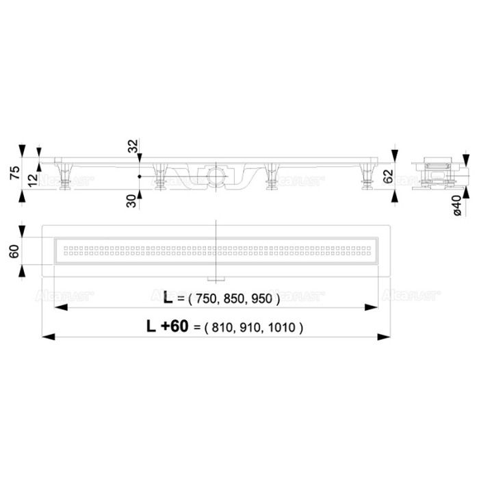 Set rigola de dus, AlcaPlast, Simple, cu capac, 75 cm [2]