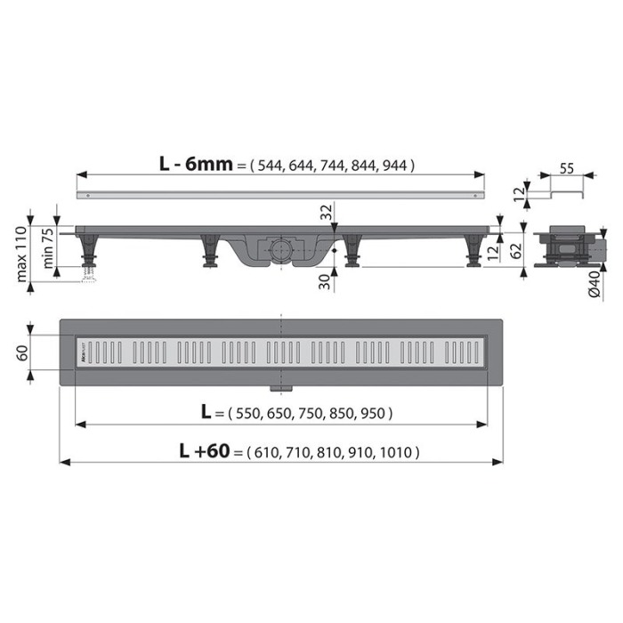 Set rigola de dus, AlcaPlast, Simple, cu capac, 85 cm [2]