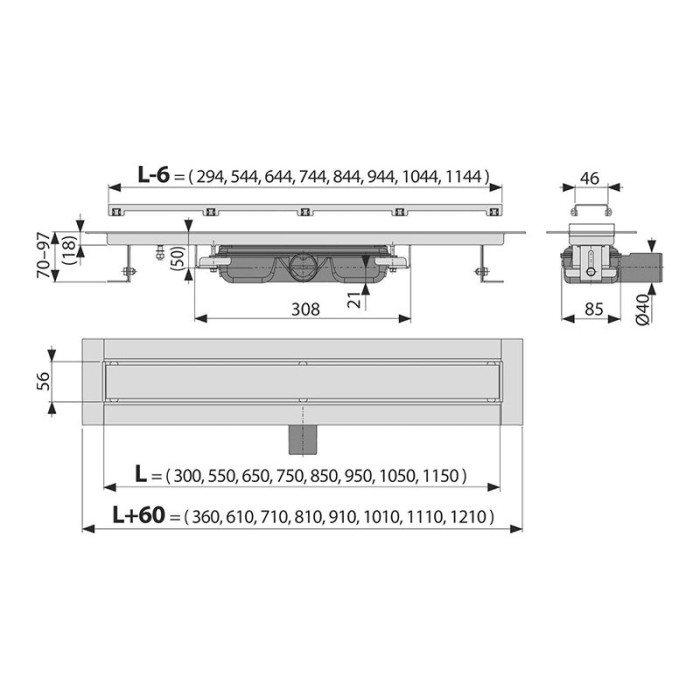 Set rigola de dus cu capac faiantabil, Alcadrain, APZ115 MARBLE LOW 55 cm [2]
