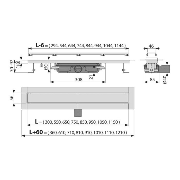 Set rigola de dus cu capac faiantabil, Alcadrain, APZ115 MARBLE LOW 75 cm [2]