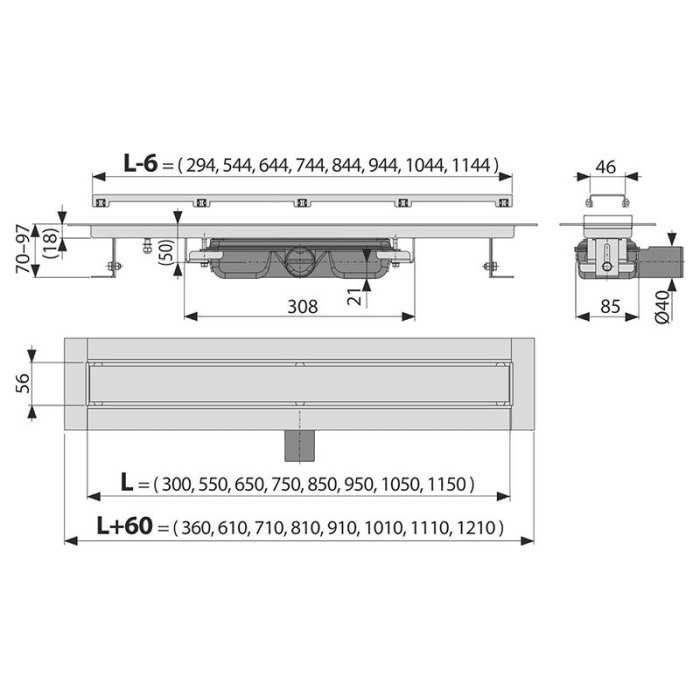 Set rigola de dus cu capac faiantabil, AlcaPlast, APZ115 MARBLE LOW 85 cm [2]