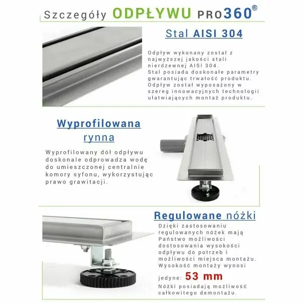 Set rigola pentru dus plus capac 80 cm Rea Pure Neo Pro Inox [8]