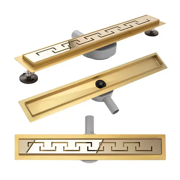 Set rigola pentru dus plus capac Rea Greek Pro Mirror auriu lucios 80 cm [1]