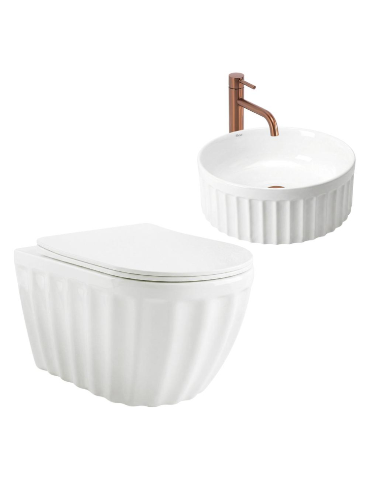 Set: Vas de toaletă suspendat + Lavoar pe blat Rea Duo alb [11]