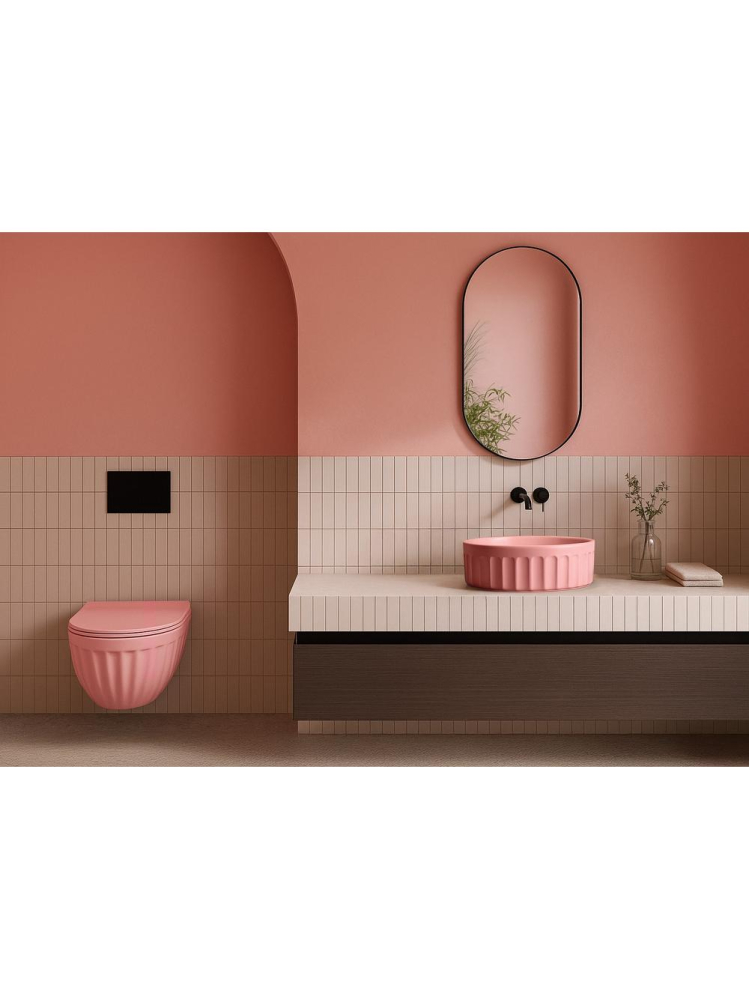 Set: Vas de toaletă suspendat + Lavoar pe blat Rea Light roz mat [3]
