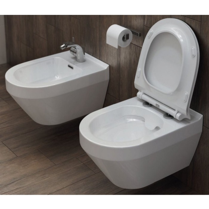 Set vas wc, Cersanit, Crea, oval, suspendat cu capac soft-close si easy off inclus [4]