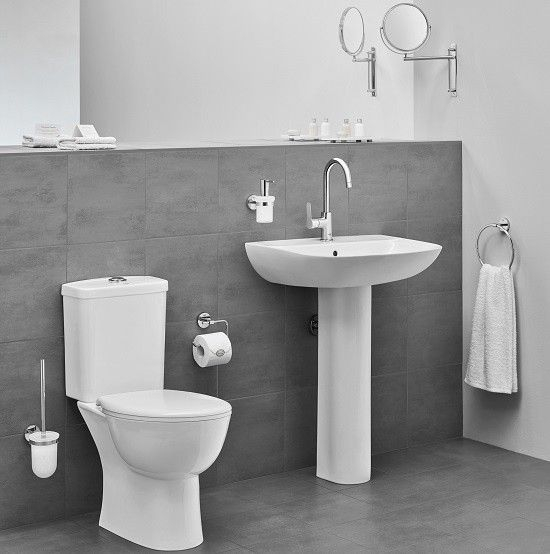 Set Vas WC pe pardoseala cu rezervor aparent si capac soft close Grohe Bau Ceramic Rimless 36x70 cm evacuare verticala [2]