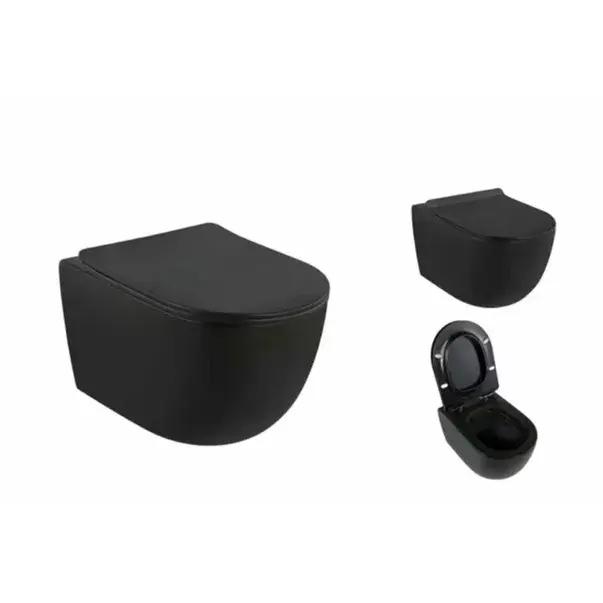 Set vas wc rimless cu capac softclose si bideu Fluminia Minerva negru mat [3]