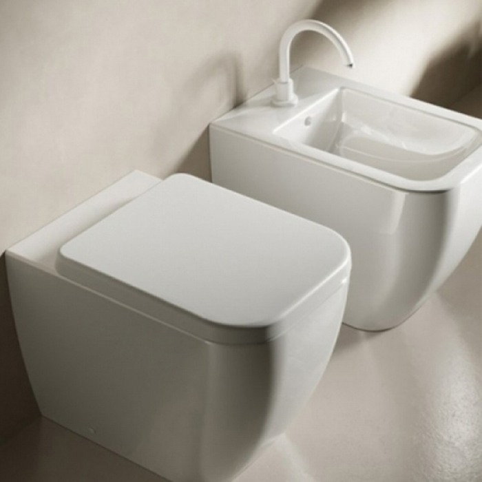 Set vas WC stativ Hatria, Bianca, back-to-wall, cu capac WC, rimless, alb [3]