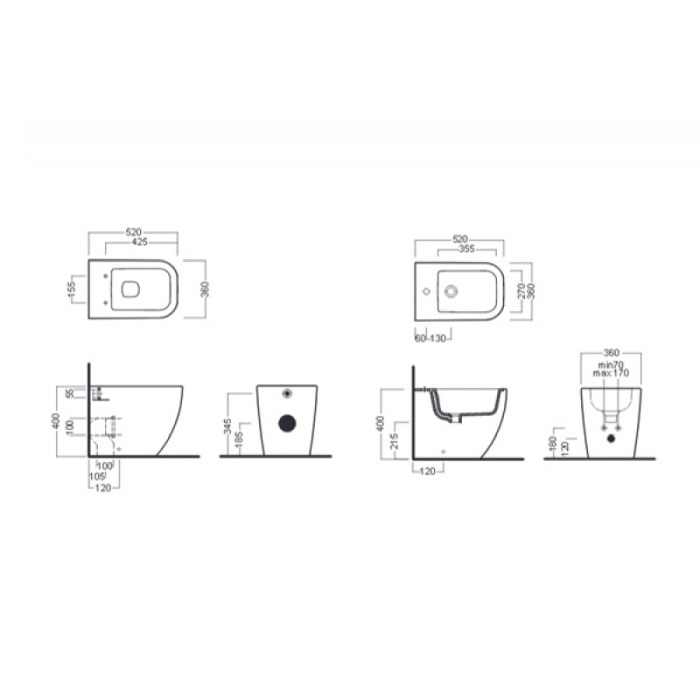 Set vas WC stativ Hatria, Bianca, back-to-wall, cu capac WC, rimless, alb [2]