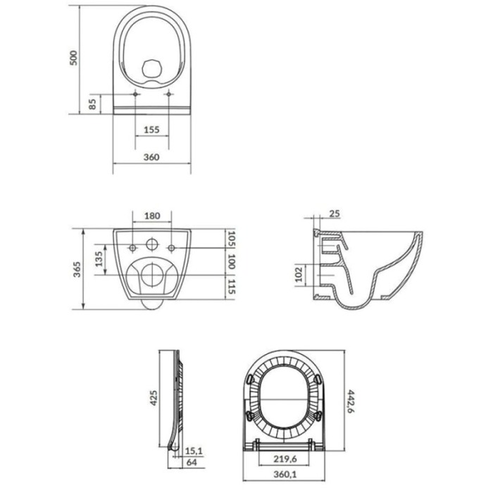 Set vas WC suspendat, Cersanit, Zen, rimless, cu capac soft close, alb [2]