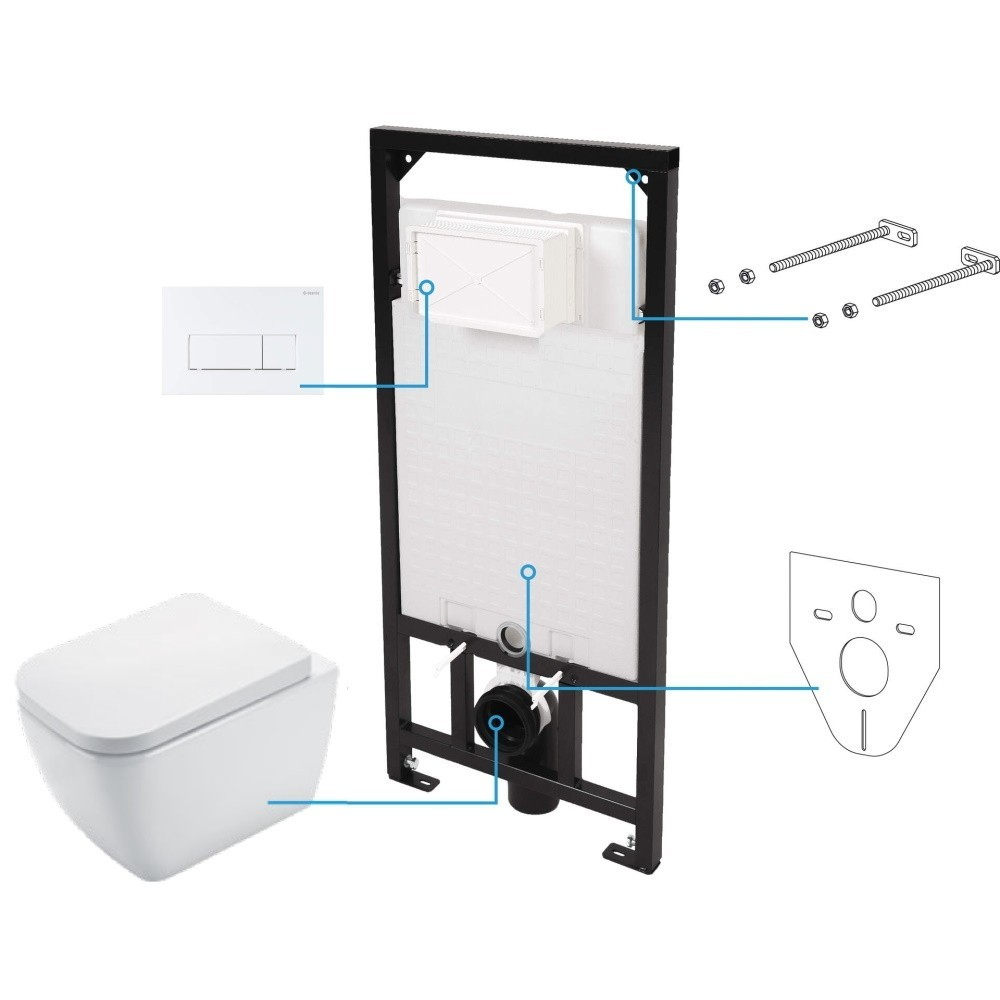 Set vas wc suspendat cu capac Deante Hiacynt New rimless, rezervor incastrat si clapeta actionare Slim alb [1]