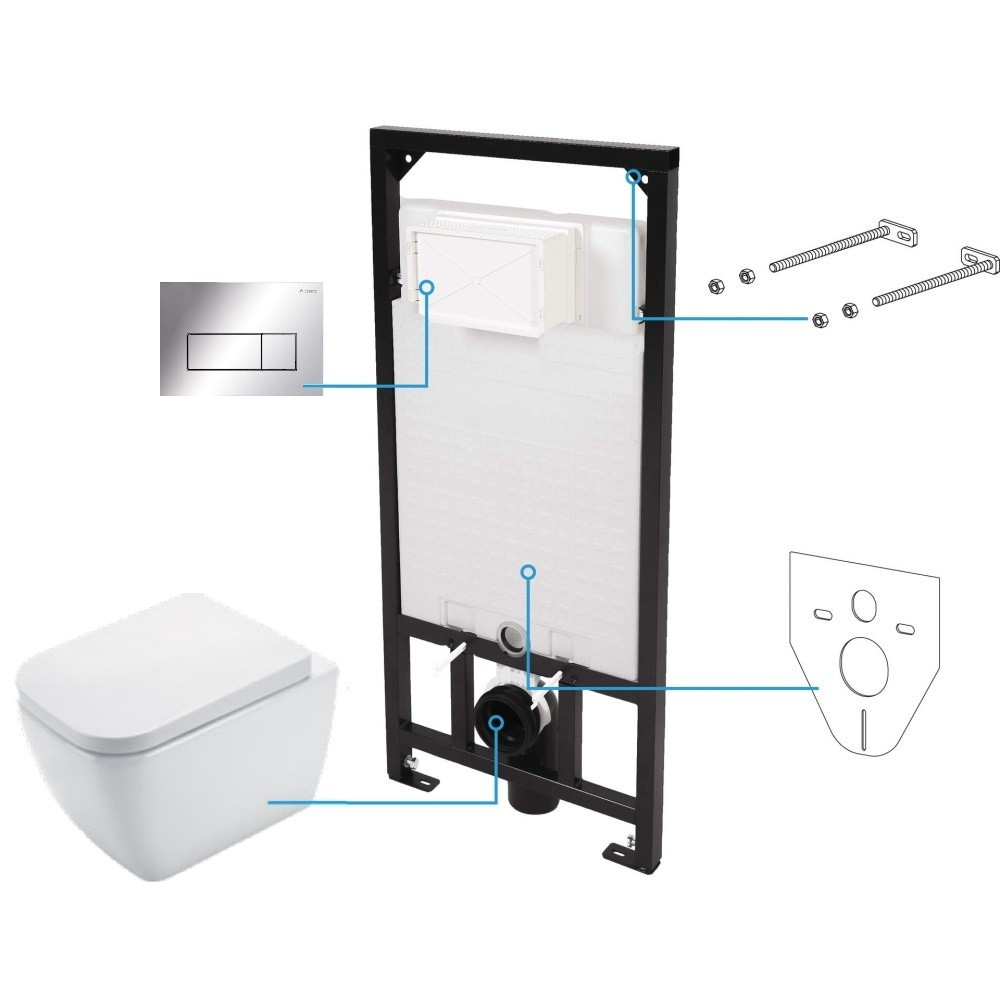 Set vas wc suspendat cu capac Deante Hiacynt New rimless, rezervor incastrat si clapeta actionare Slim crom [1]