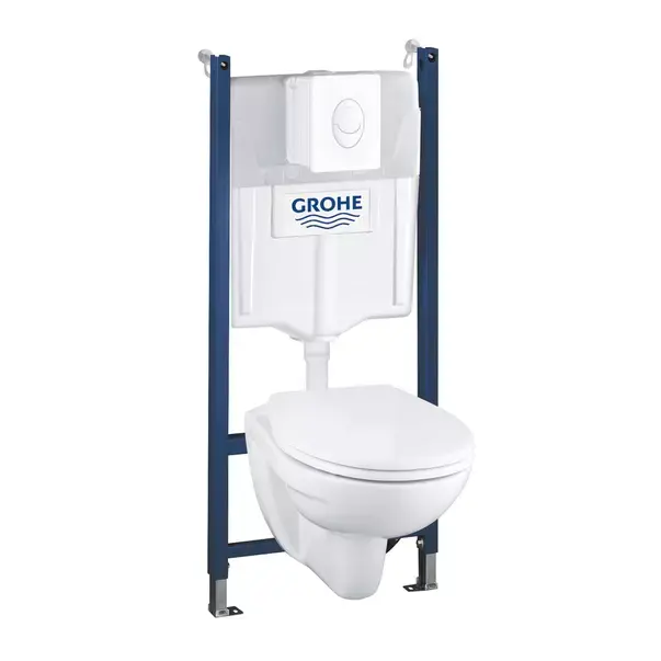 Set vas WC suspendat cu capac Grohe rezervor incastrat Solido Compact 4 in 1 cu clapeta alba Skate Air preasamblat [1]