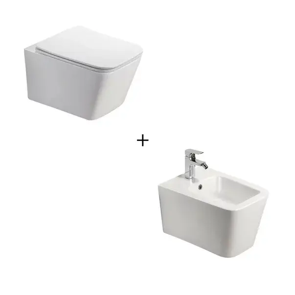 Set vas WC suspendat cu capac softclose si bideu Fluminia Paris alb [1]