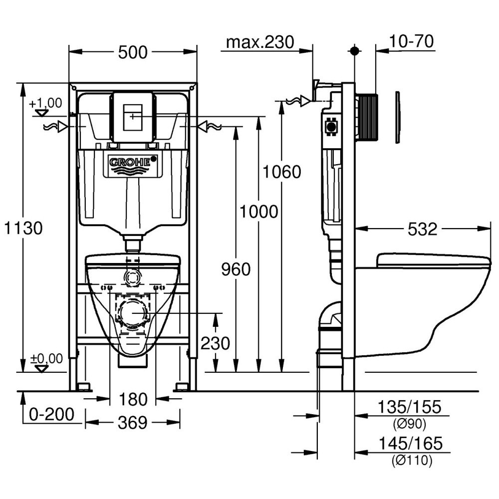 Set Vas WC suspendat cu rezervor incastrat, clapeta si capac Grohe Solido Square 37x53 cm evacuare orizontala [6]