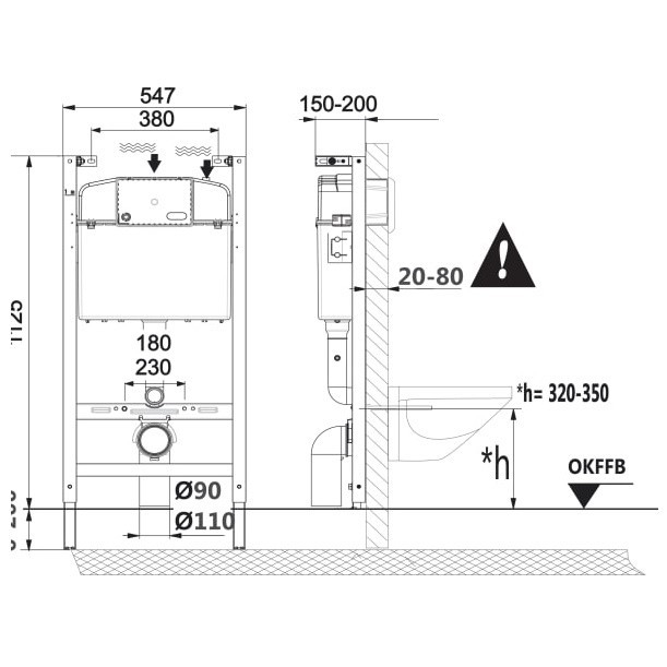 Set Vas WC suspendat cu rezervor incastrat, clapeta si capac Roca Adele 36x52 cm evacuare orizontala [6]
