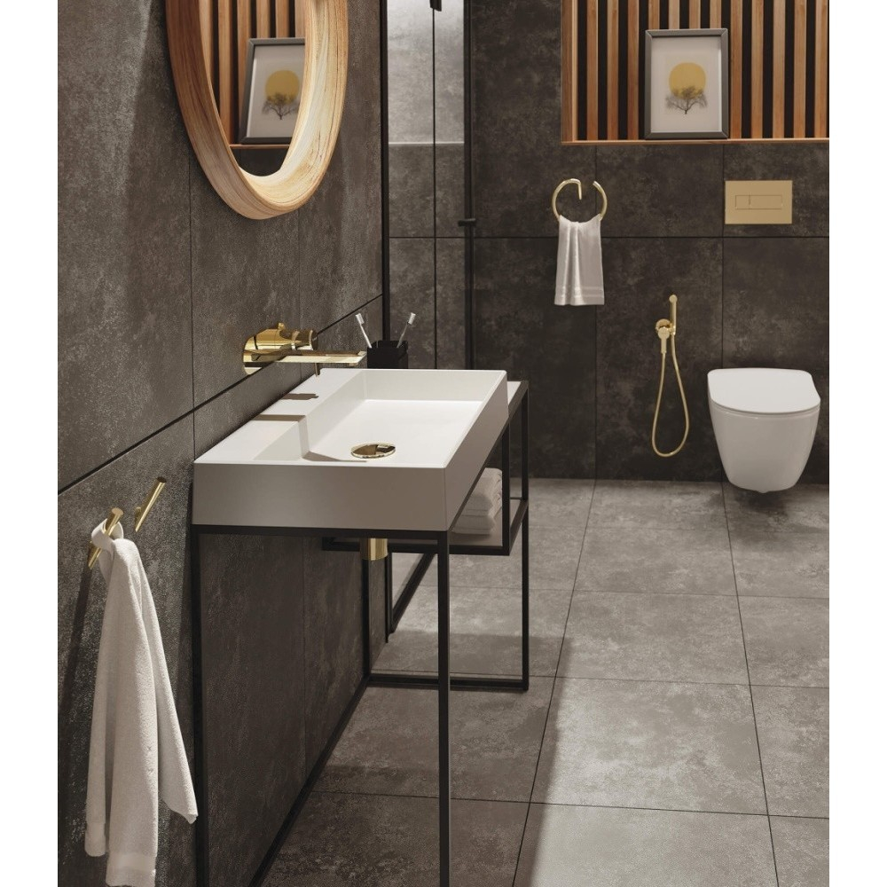 Set vas WC suspendat Deante Peonia Zero alb cu cadru de toaleta, rezervor ascuns si buton de actiune auriu [3]