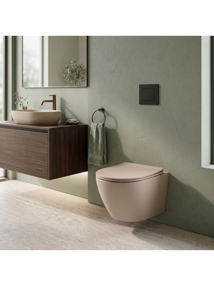 Set Vas WC Suspendat Rea Focus Taupe Mat Rimless Tornado 485x360x320 mm cu Lavoar pe Blat [3]