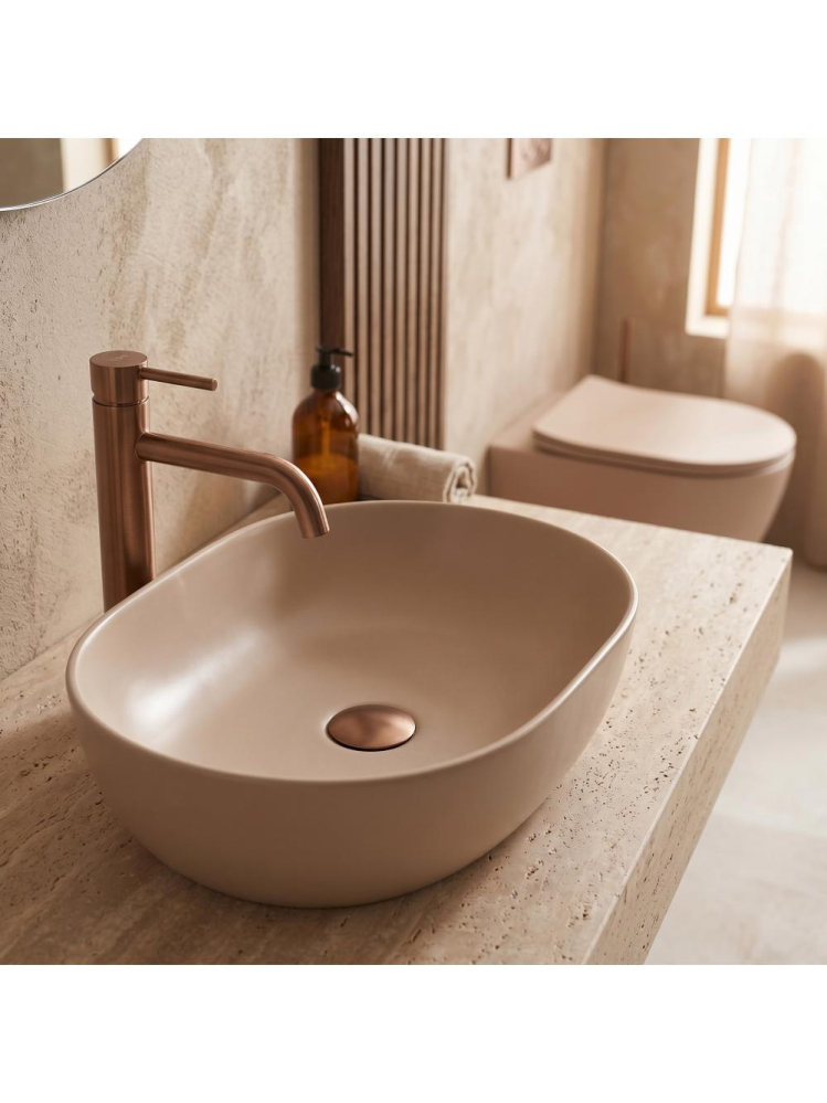 Set Vas WC Suspendat Rea Focus Taupe Mat Rimless Tornado 485x360x320 mm cu Lavoar pe Blat [10]