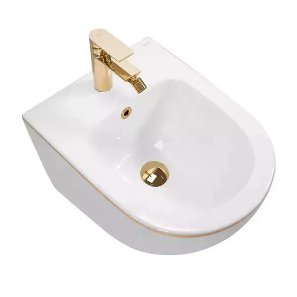 Set vas WC suspendat Rea Carlo alb - auriu cu capac softclose si bideu alb [5]